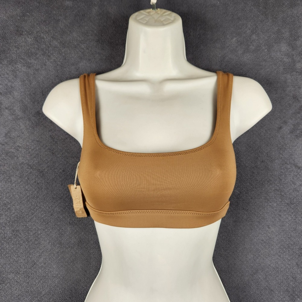 SKIMS Swim Tank Bikini Top Womens XXS Ochre Brown Scoop‎ Neck Recycled Nylon NEW